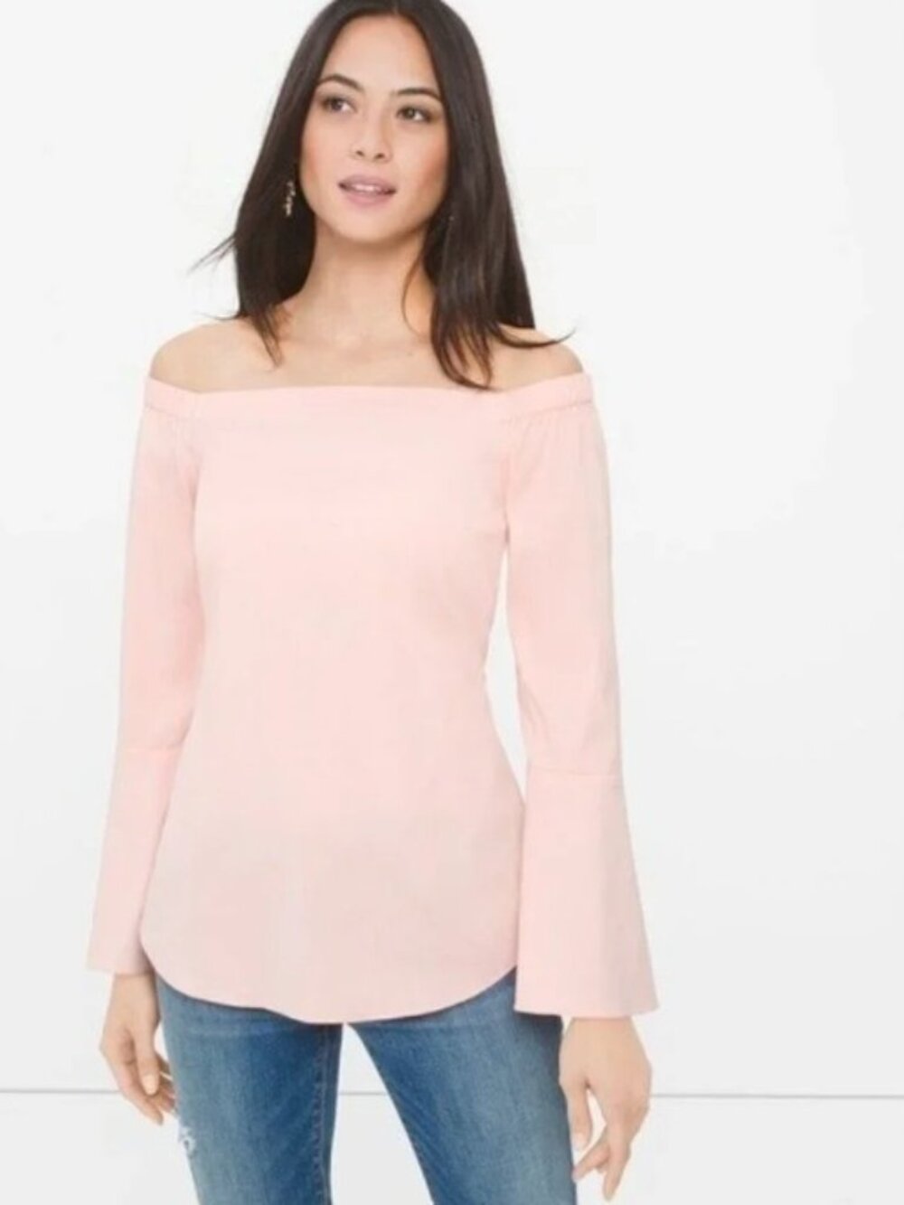White House Black Market Pink Off Shoulder Tie Waist Top Size Large